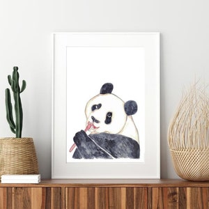 Panda Bär Zähne putzen Bad Aquarell Malerei Druck Kunst Badezimmer Zimmer Waschtisch Zahnbürste Baby Wald Tier wild Wand Poster Dekor