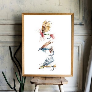 Fliegenfischen Locke Aquarell Malerei Druck Kunst, Tier, Illustration, Meer Kunst, Meer Leben Kunst, maritime, Ozean Kunst Wand Poster Dekor modern
