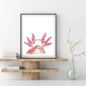 Axolotl Zähne putzen Bad Aquarell Malerei Druck Kunst Kunst Badezimmer Waschraum Zahnbürste Meer Leben Ozean WandDeko modern