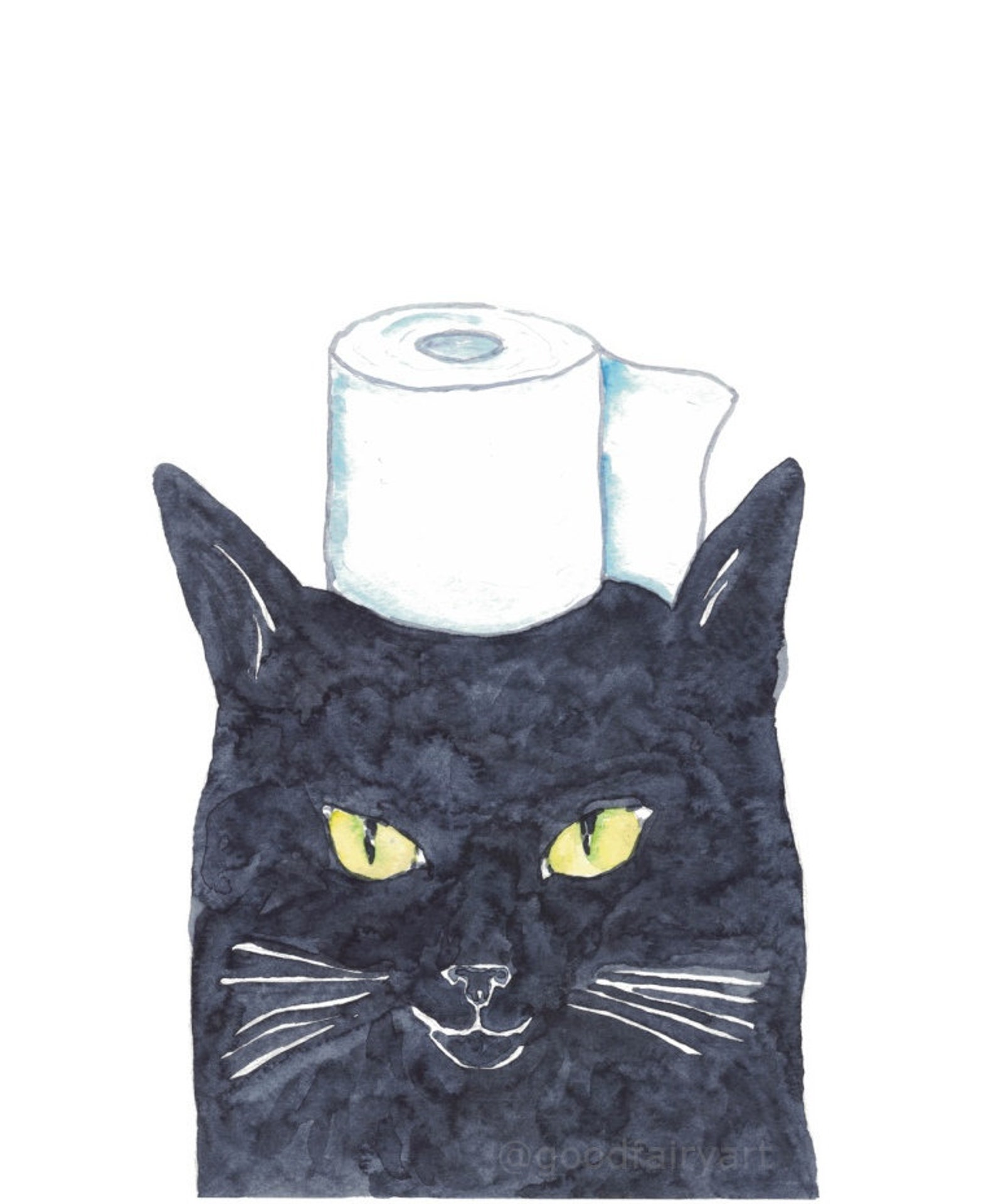 Black Cat Toilet Paper Painting Wall Poster Watercolor Art Etsy Canada