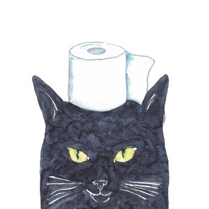 Black Cat Toilet Paper Painting Wall Poster Watercolor Art Decor Print ...