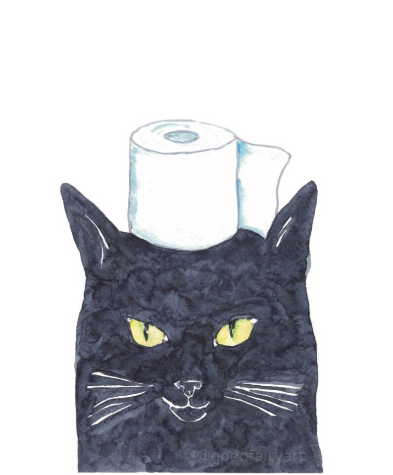 Black Cat Toilet Paper Painting Wall Poster Watercolor Art Decor Print ...