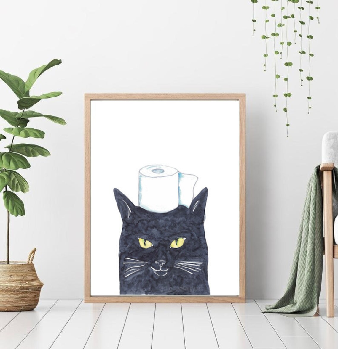 Black Cat Toilet Paper Painting Wall Poster Watercolor Art Decor Print ...