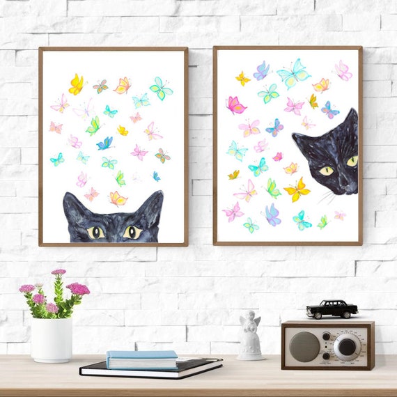 絵画。壁掛け原画【ピアノ部屋で音楽を聴くのが好きなかわいい黒猫】 絵画。壁掛け原画【ピアノ部屋で音楽を聴くのが好きなかわいい黒猫】