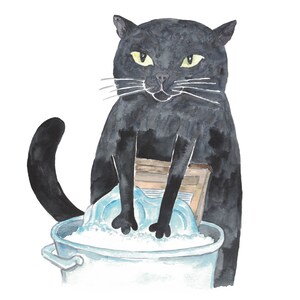 Set of 3 Black Cat Laundry Painting Wall Poster Watercolor Art Decor ...