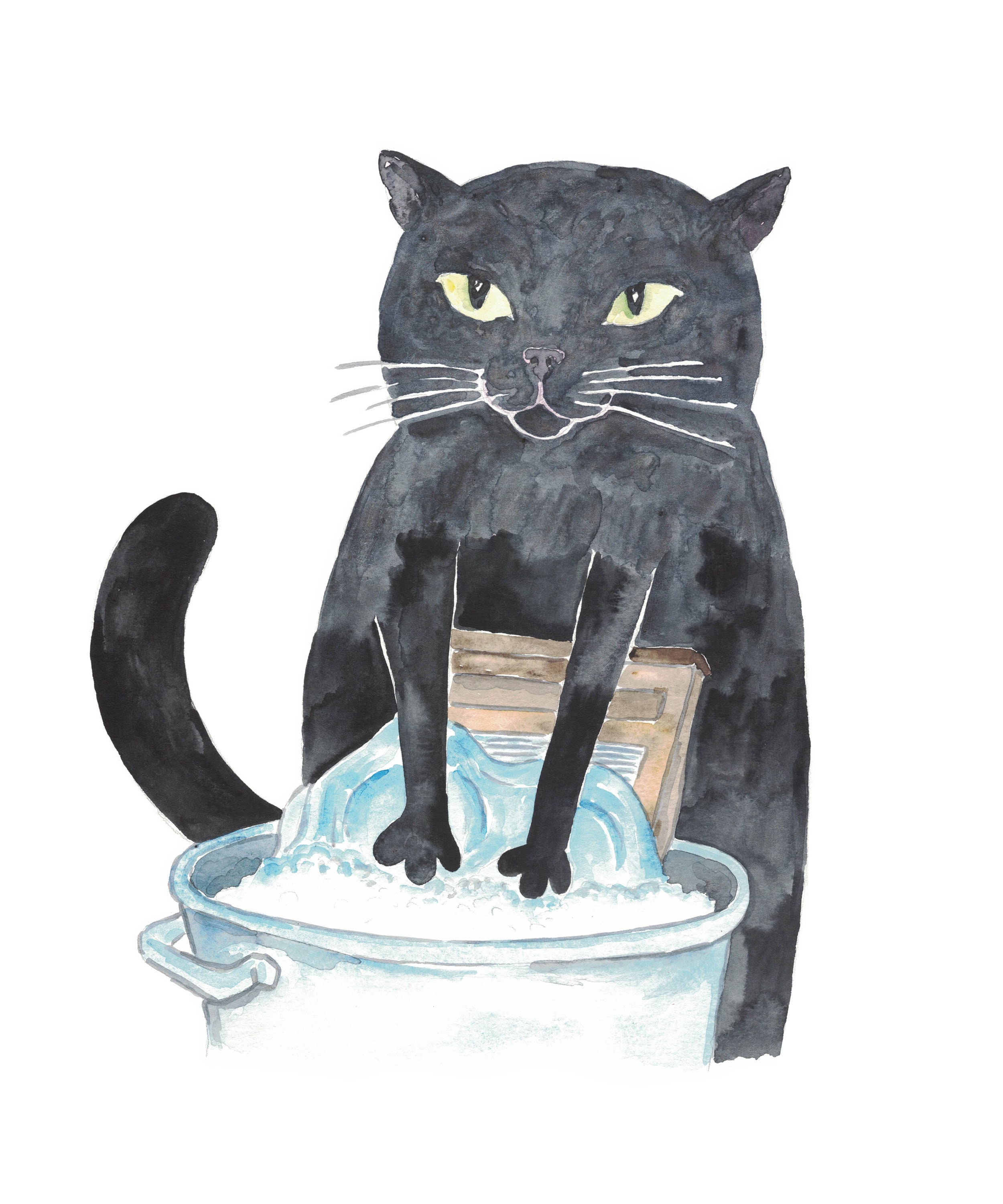 Set of 3 Black Cat Laundry Painting Wall Poster Watercolor Art Decor ...