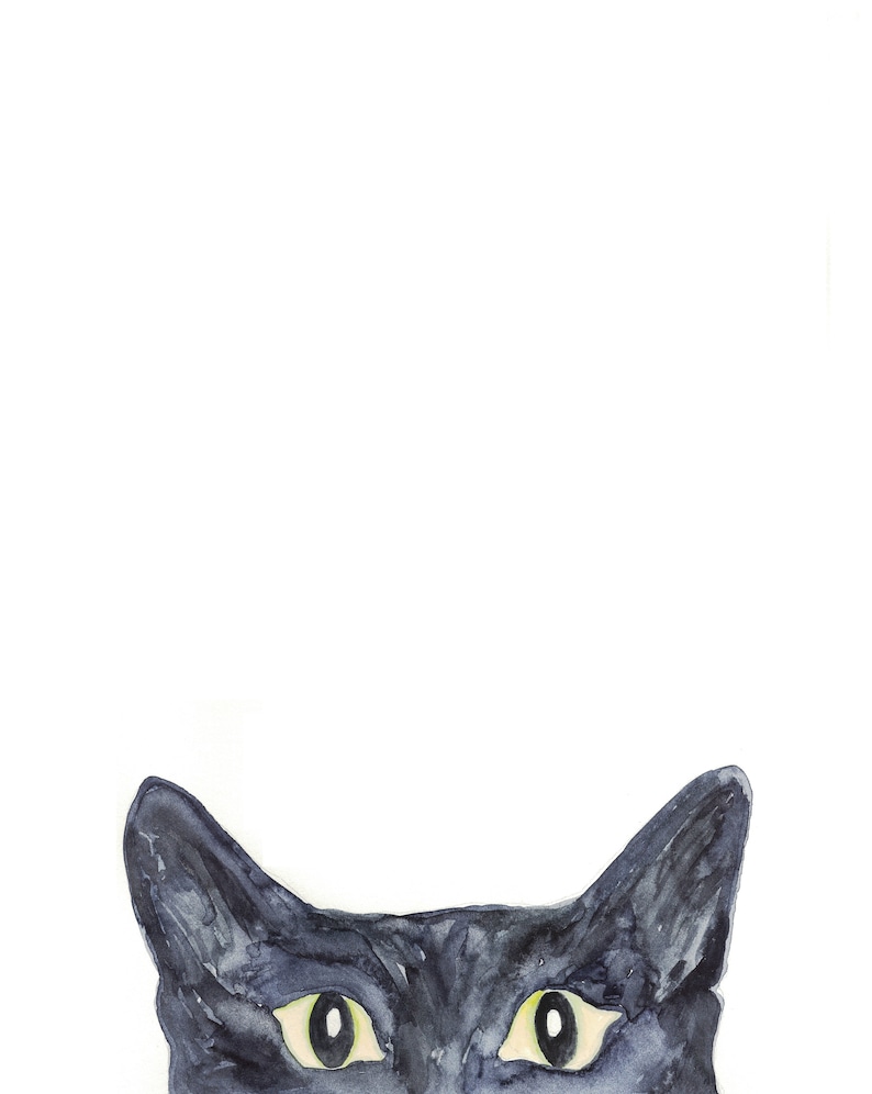 Black Cat Peeking Painting Wall Poster Watercolor Art Colorful Stripe ...