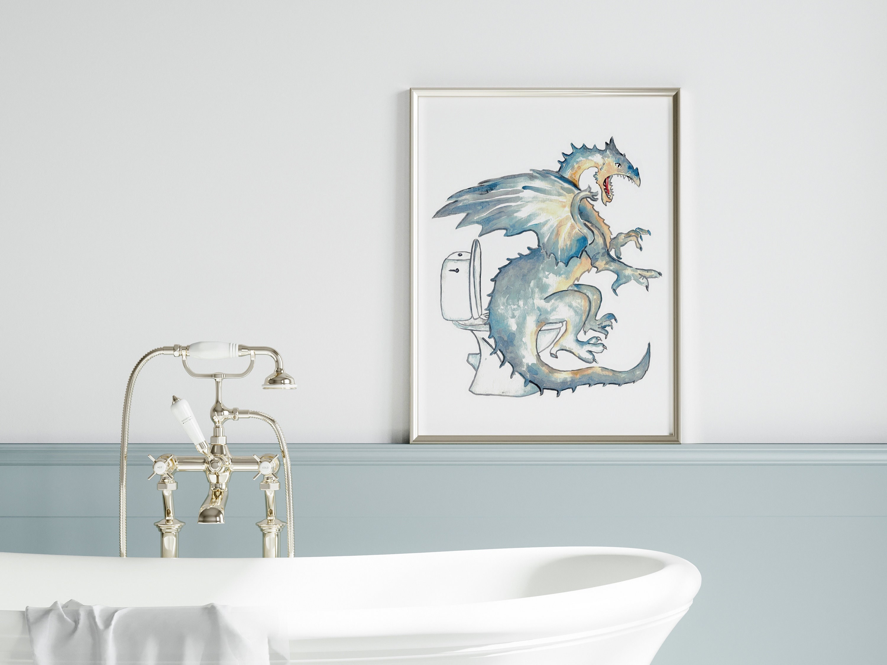 Dragon toilet schilderij muur Poster aquarel Art Decor Print huisdier tekening  badkamer optreden grappige badkamer bad badkuip wasruimte fantasie baby -  Etsy België, image size:3000x2250