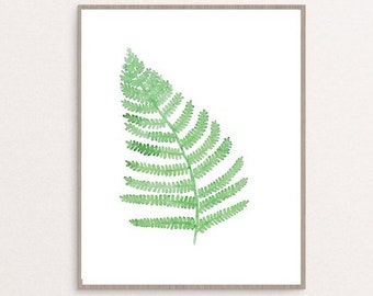 Fern Painting Green Abstract Leaf Watercolor Print Leaves Kitchen Wall Poster, Ferns Illustration Living Room Art, Gift for Women botanical