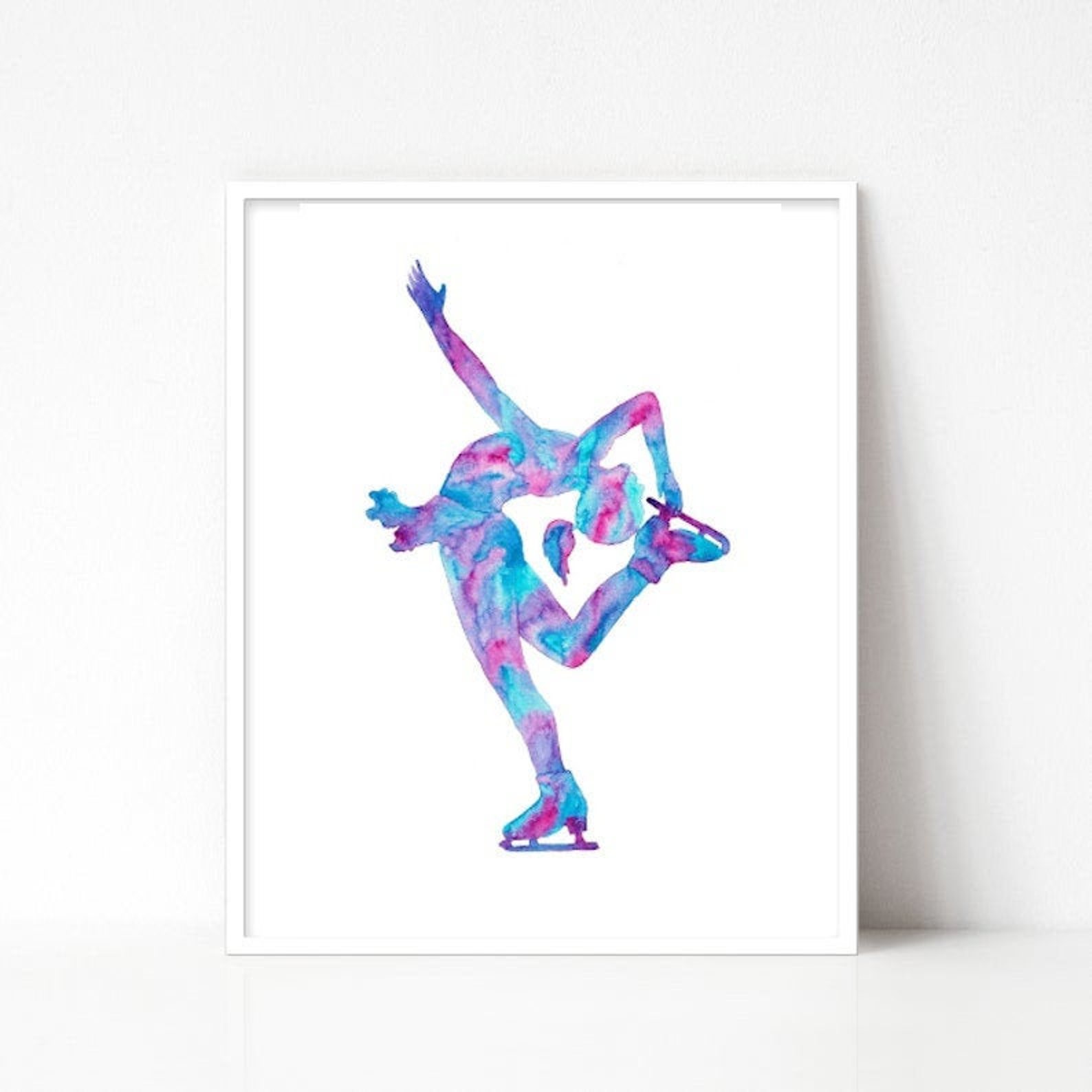 Ice Skating Watercolor Print Girl Ice Skating Wall Art Sports Etsy Canada