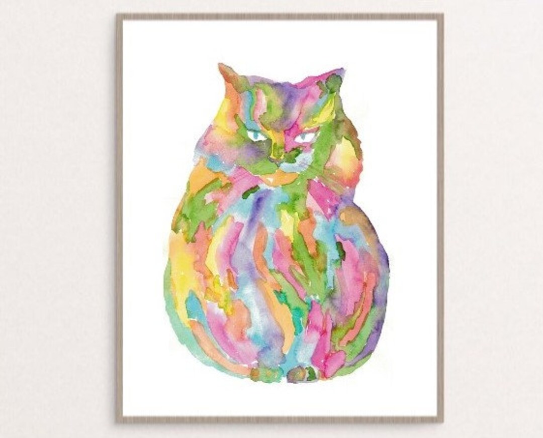 Rainbow Cat Painting Wall Poster Watercolor Art Colorful - Etsy