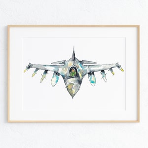 Avión de combate avión impresión avión Niños habitación decoración de la pared pintura acuarela Arte Ilustración niño niña vehículo espacial avión vivero