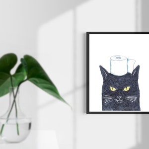 Black Cat Toilet Paper Painting Wall Poster Watercolor Art Decor Print ...