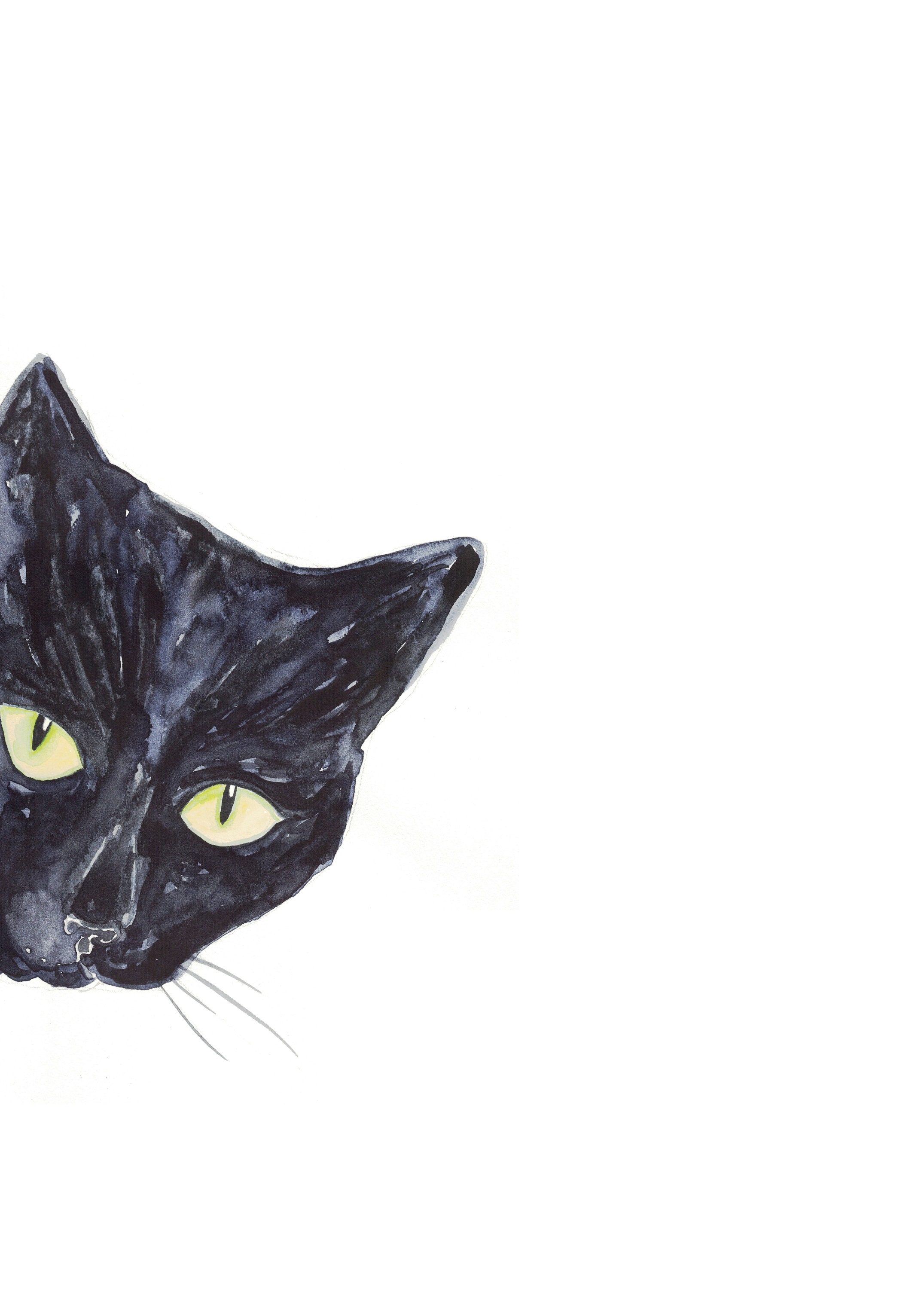 Set of 2 Black Cat Peeking Painting Wall Poster Watercolor Art Colorful ...