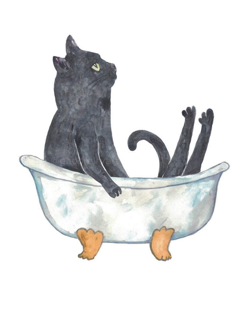 Set of 3 Black Cat Toilet Painting Wall Poster Watercolor Art Decor ...