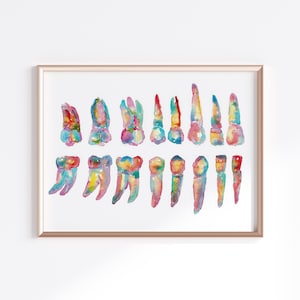 Pan X Ray Teeth Watercolor Art Print Dental Anatomy Watercolor Art Tooth Bone and Gingiva Molar Cross Section Poster illustration Medical