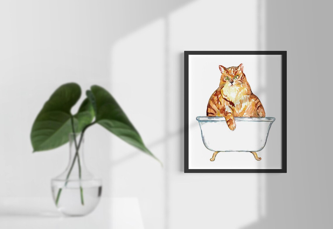 SPA Cat Tabby Painting Wall Poster Watercolor Art Decor Print Pet ...