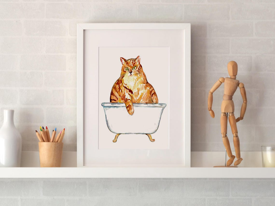 SPA Cat Tabby Painting Wall Poster Watercolor Art Decor Print Pet ...