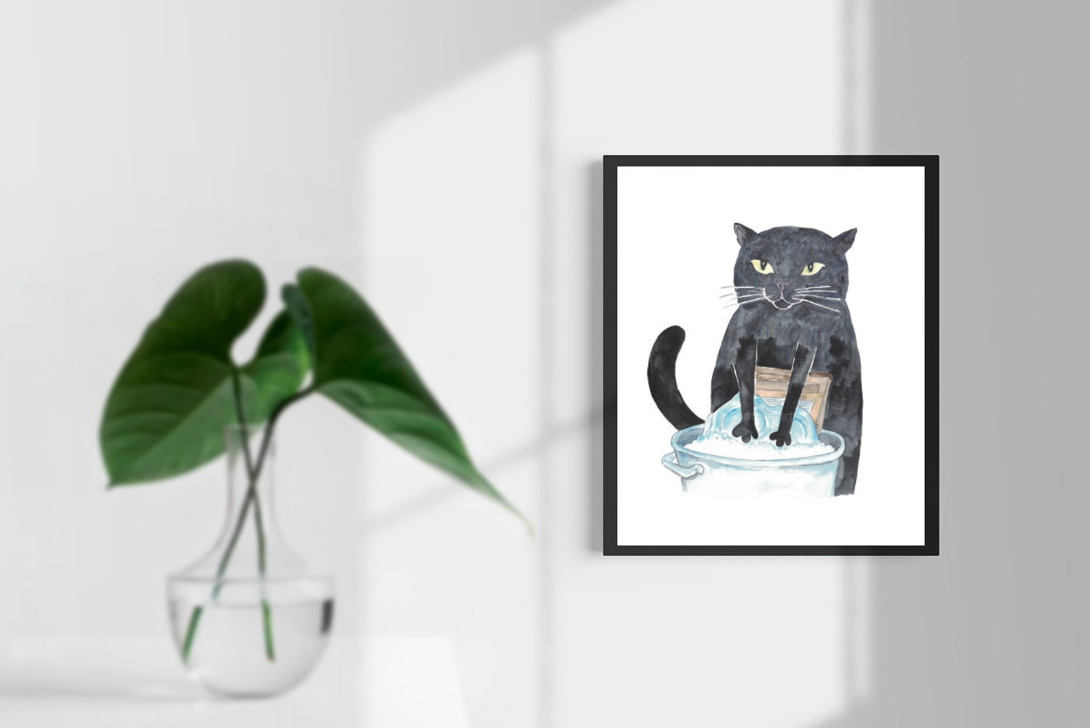 Cat Doing Laundry Painting Wall Poster Watercolor Art Decor - Etsy