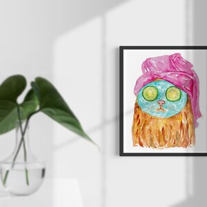 SPA Cat Tabby Painting Wall Poster Watercolor Art Towel Decor Print Pet ...