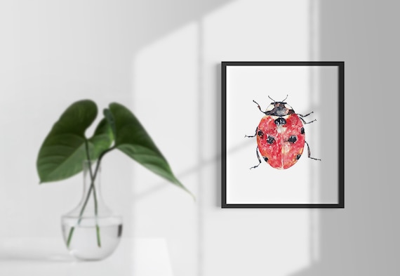 てんとう虫カブトムシ絵画水彩インク虹色ウォールアートてんとう虫