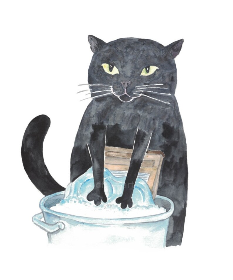 Cat Doing Laundry Painting Wall Poster Watercolor Art Decor - Etsy