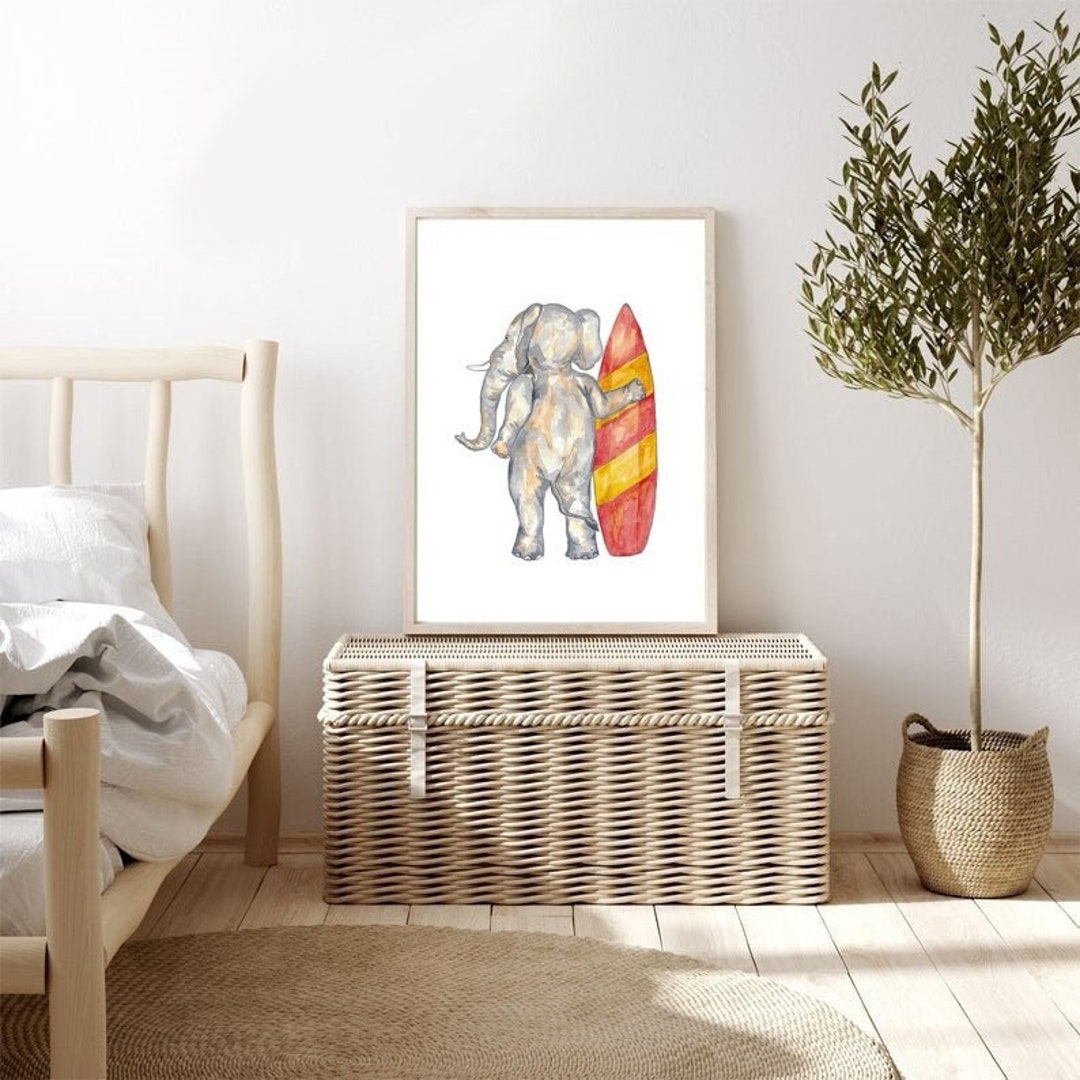 Elephant Surfing Watercolor Painting Wave Fine Art Print Surf Wall Art ...