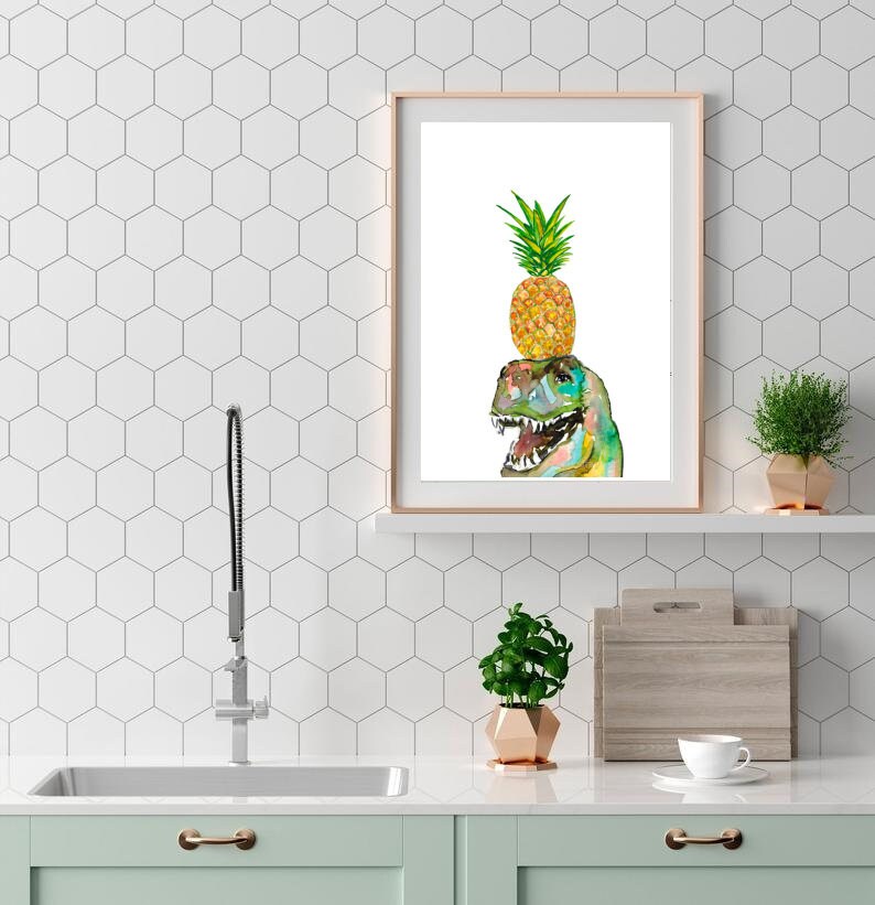 Poster con dinosauri Battle di David Penfound – Dinosaurs – Dimensioni 91,5 x 61 cm + 2 listelli per poster in legno, 92 cm