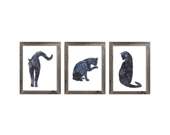 Black Cat Back View Sitting Painting Wall Poster Watercolor - Etsy Canada