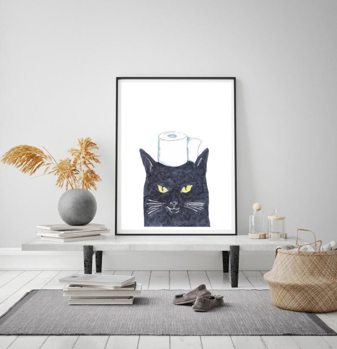 Black Cat Toilet Paper Painting Wall Poster Watercolor Art Decor Print ...