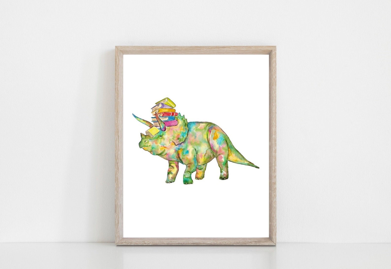 Gig Dino Triceratops Reading Book Library Painting Wall Poster