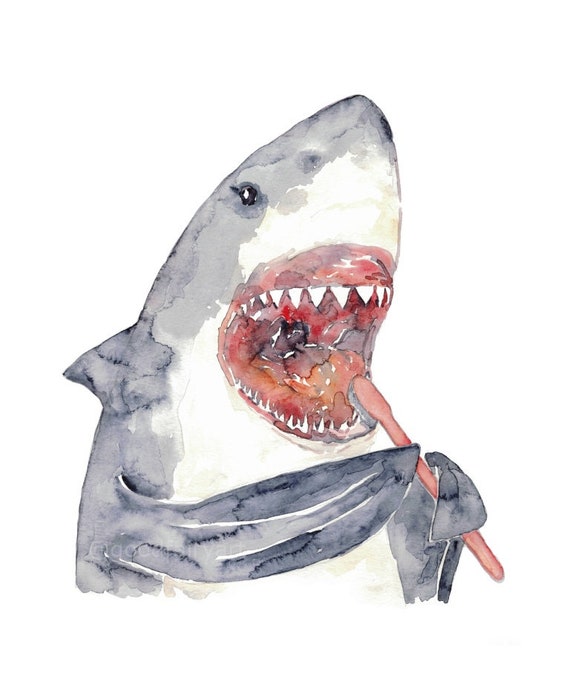 波とサメの油絵 サメ