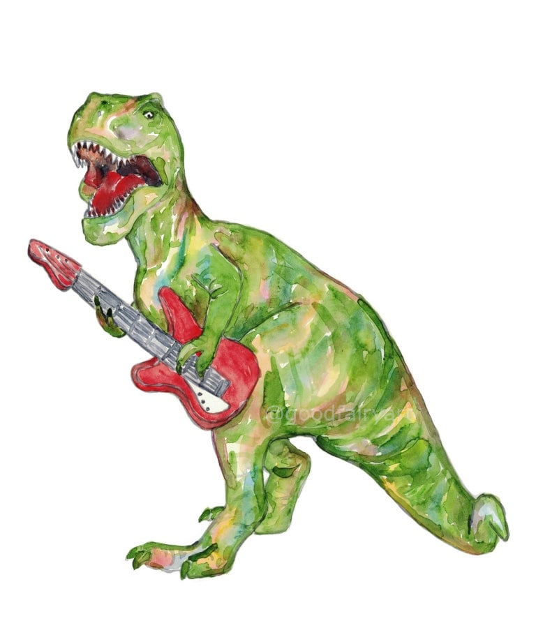 ギター T-REX/A T-Rex Dinosaur Playing Guitar Art Print by Nikolay Todorov - Pixels