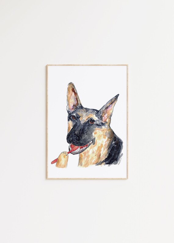 German shepherd top brushing teeth