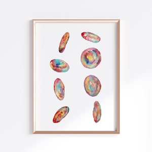 Impresión de arte de células sanguíneas, acuarela genética de hélice de ADN, cartel de hematología de histología abstracta roja, pared de estructura de ilustración de arte científico