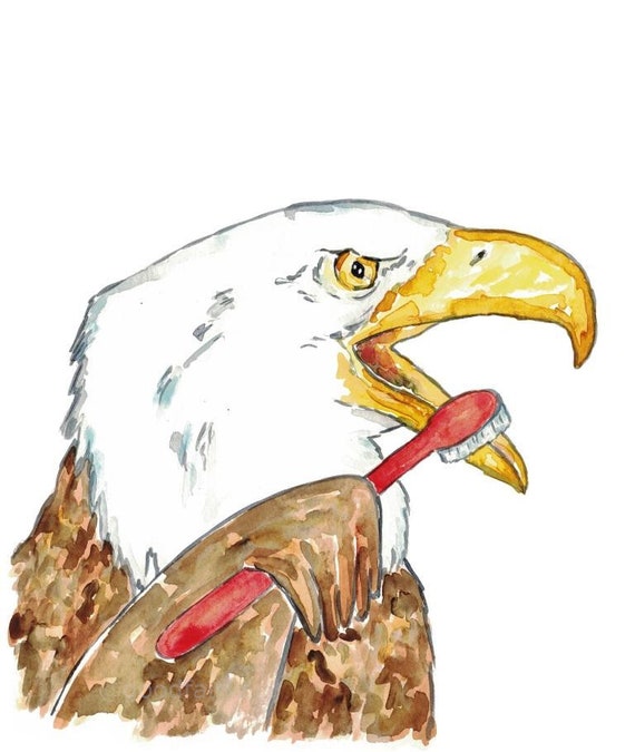 Águila calva cepillado dientes baño acuarela pintura imprimir - Etsy España