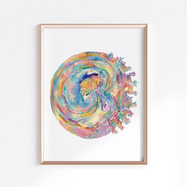 Fetus Art Print Watercolor Pregnant Woman Medical Poster Gynecology Midwifery Obstetrics OBGYN Wall pregnancy Membranes Fertility