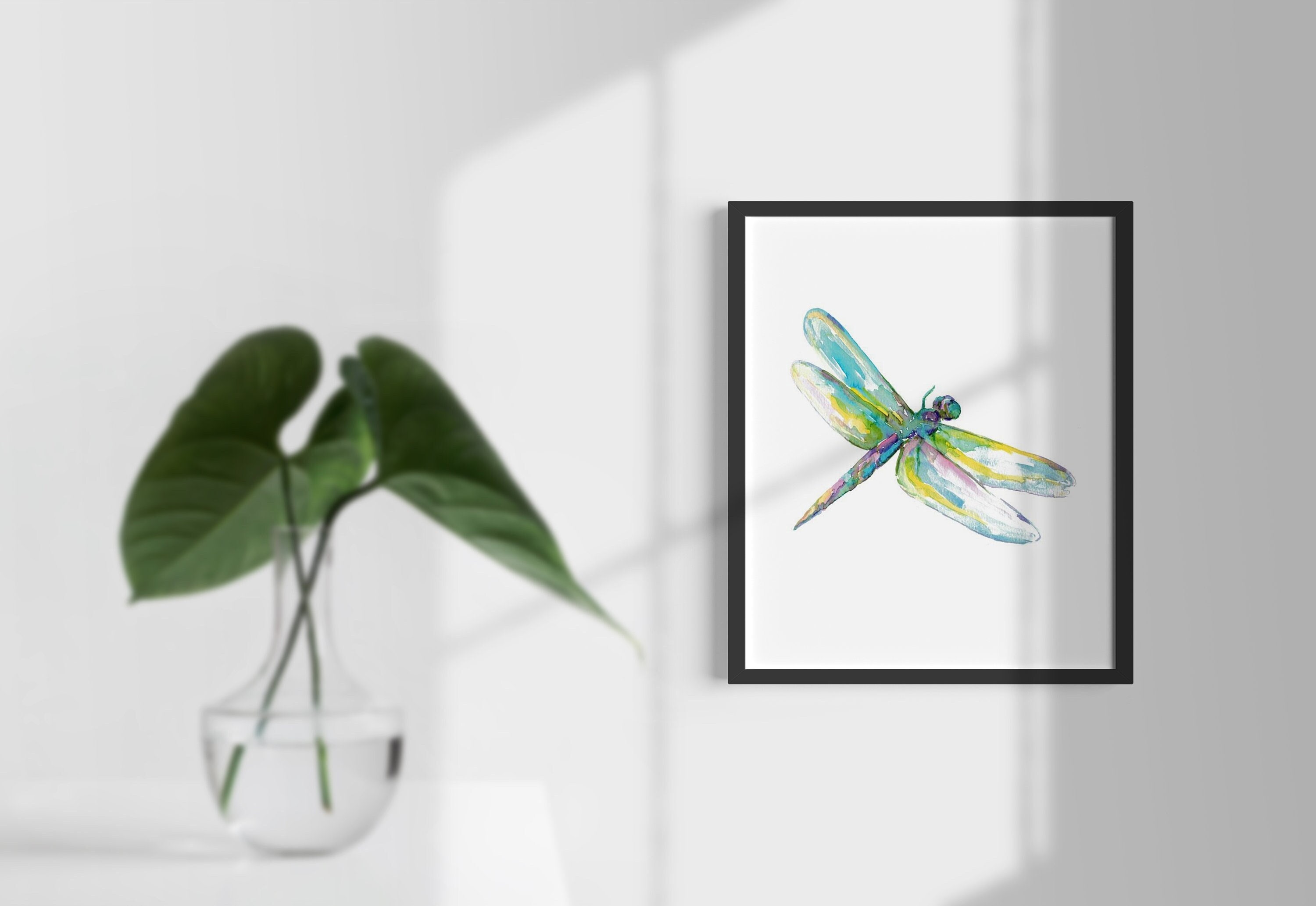 トンボの絵水彩明るいカラフルな壁アートバグ生物学昆虫タイガー虹