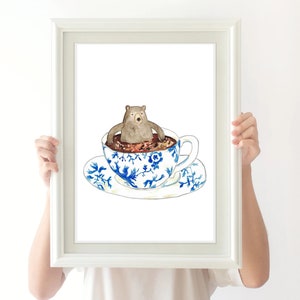 Beer in kopje Koffie thee aquarel schilderij print kunst dier illustratie muur poster decor moderne cup mok grappig Chinees aardewerk porselein