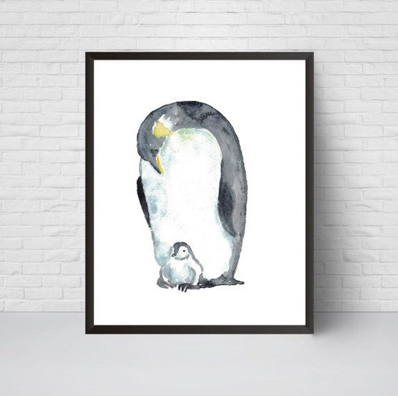 Penguin bird watercolor painting print art animal illustration nothern life nautical ocean wall poster decor modern north pole father mother