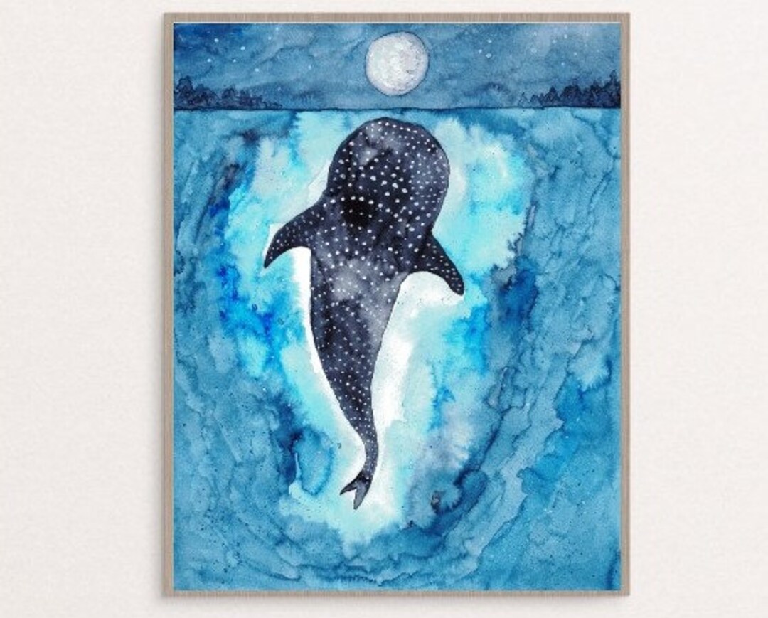 Shark Whale Watercolor Painting Print Art Fish Animal Illustration Sea ...