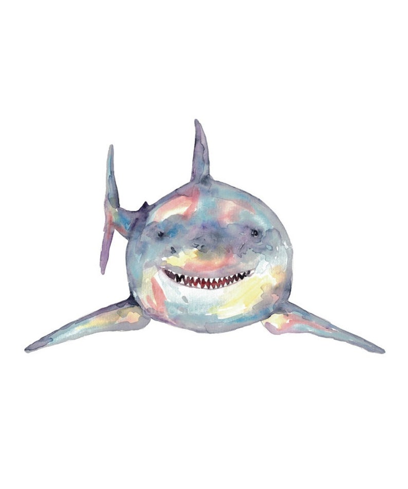Set of 3 shark watercolor painting print art whale fish animal illustration sea life whale nautical ocean coastal wall poster decor modern