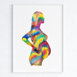 Schwangerschaft Kunstdruck Frau mit Kind Aquarell Schwangere Frau Medizinische Kunst Poster Gynäkologie Hebamme Druck Geburtshilfe OBGYN Wandkunst