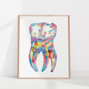 Tooth Bone and Gingiva Watercolor Print Abstract Dental Anatomy Art Molar Cross Section Poster illustration Medical Wall Clinic painting