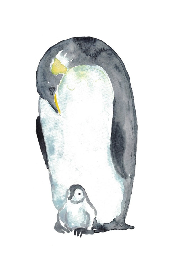 Penguin bird watercolor painting print art animal illustration nothern life nautical ocean wall poster decor modern north pole father mother
