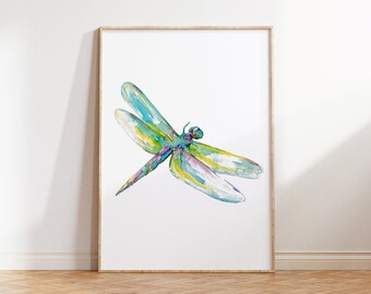 アートグリーンbyとんぼページ トンボの絵水彩明るいカラフルな壁アートバグ生物学昆虫タイガー虹