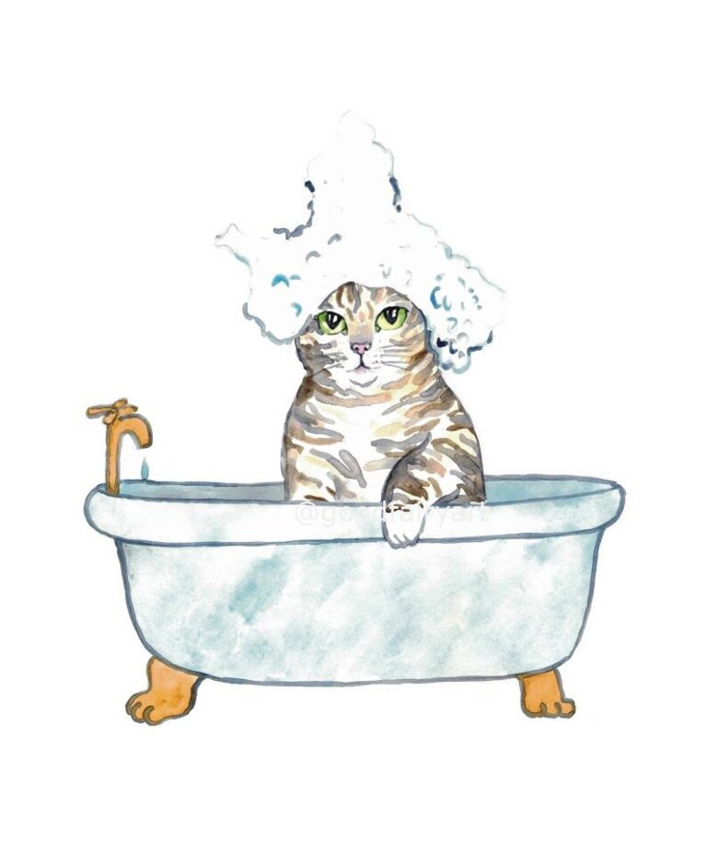 SPA Cat Grey Tabby Painting Wall Poster Watercolor Art Decor Print Pet ...