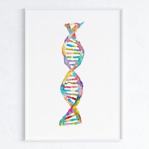 Impresión de arte genético de ADN, acuarela genética de hélice de ADN, cartel abstracto de ADN ciencia arte ilustración arte abstracto Estructura de ADN impresión de arte de pared