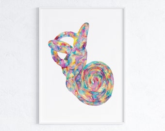 Ear Anatomy Watercolor Print Audiologist Gift Audiology Poster Science Art ENT Anatomical Office Decor Medical Middle Inner Speech Path