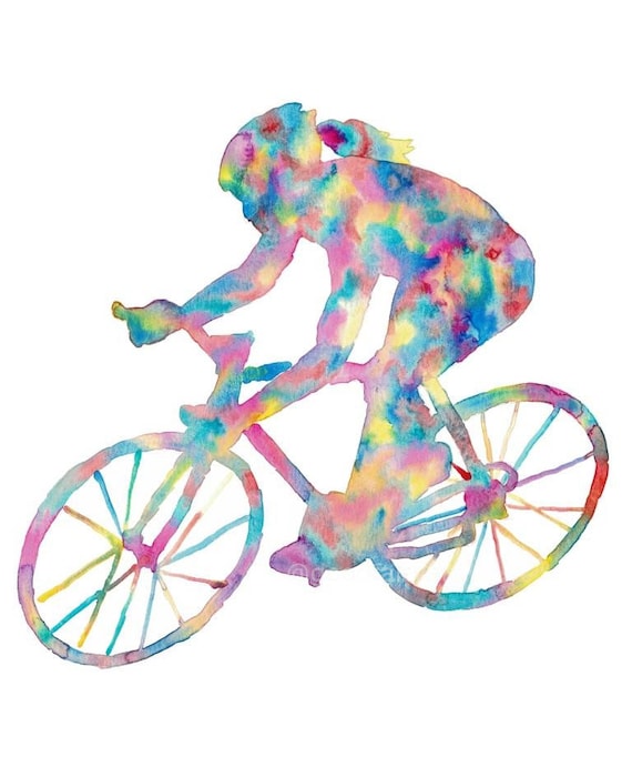 Set of Girl Mountain Biking Art Game Play Sport Print Watercolor